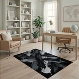 Bold Black White Brush Stroke Abstract Rug