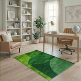 Vibrant Green Shag Rug with Overlapping Circles