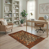 Orange Leopard Print Heritage Tribal Rug
