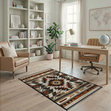 Southwestern Geometric Area Rug in Black Tan Rust