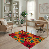 Festive Poinsettia Holly Area Rug
