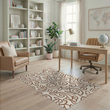 Beige Brown Floral Swirl Area Rug