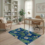 Navy Blue Butterfly Fern Area Rug