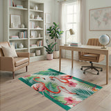 Pink Flamingo Palm Hibiscus Coastal Rug
