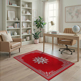 Red Snowflake Greek Key Area Rug