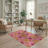Pink Vibrant Pink Mandala Floral Boho Area Rug