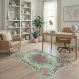 Pink Floral Medallion Mint Green Area Rug