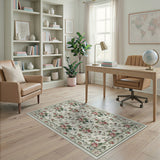 ODIKA Vintage Floral Washable Rug - Traditional Pink Rose Low Pile Non-Slip Area Rug