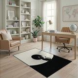 Minimalist Cat Moon Silhouette Black White Area Rug