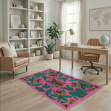 Golden Wasp and Teal Leaf Pink Area Rug
