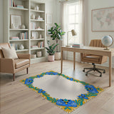Blue Peony Floral Border Area Rug