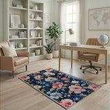 Blue and Teal Navy Blue Peony Floral Area Rug
