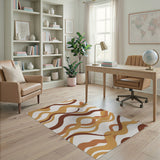 Fluid Wavy Brown Tan Abstract Area Rug