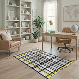 Bold Black Yellow Plaid Grid Area Rug