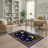 Celestial Moons Stars Rug with Tribal Golden Border
