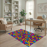 Vibrant Pink Yellow Blue Squiggle Area Rug