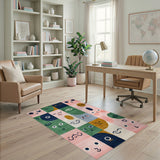 Playful Cartoon Faces Multi-Color Kids Area Rug