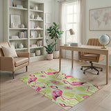 Playful Pink Flamingo Palm Leaf Area Rug