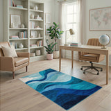 Blue Teal Ocean Wave Coastal Area Rug