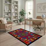 Vibrant Red Persian Area Rug with Blue Gold Motifs