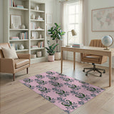Pink Green Swan Floral Damask Area Rug