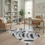 Black White Abstract Feather Brushstroke Rug