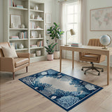 Blue and Teal Navy Blue Coral Reef Fish Area Rug