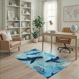 Playful Whale Ocean Kids Blue and Teal Area Rug