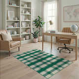 Rustic Farmhouse Green White Gingham Checkered Area Rug
