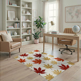 Red Gold Maple Leaf Pattern Area Rug
