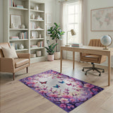 Purple Cherry Blossom Butterfly Area Rug