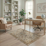 Beige and Neutral Cream Blue Floral Persian Area Rug