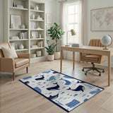 Whimsical Whale Ocean Blue Area Rug