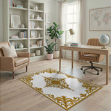 Opulent Gold Baroque Floral Medallion Rug