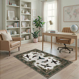 Flying Mallard Ducks Green Floral Rug