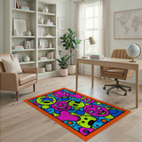 Psychedelic Neon Cartoon Faces Area Rug