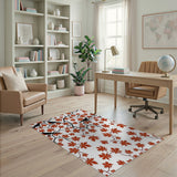 Black Bird Silhouettes Red Maple Leaves Rug