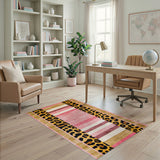 Pink Leopard Border Striped Area Rug