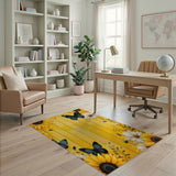 Sunflower Daisy Butterfly Yellow Barnwood Area Rug