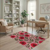 Pink Vibrant Red Poppy Floral Area Rug