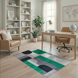Modern Geometric Grey Green Area Rug