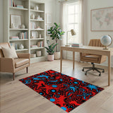 Explosive Red Blue Abstract Area Rug
