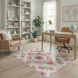 Pink Vintage Pink Floral Mandala Area Rug