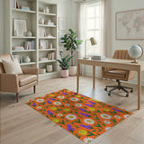 Vibrant Orange Wildflower Floral Area Rug