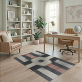Geometric Black White Area Rug with Red Accents