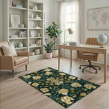 Emerald Green Floral Vintage Floral Vintage Area Rug