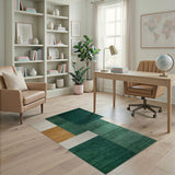 ODIKA Modern Abstract Geometric Washable Area Rug - Emerald Green and Ochre