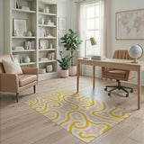 Wavy Yellow Abstract Area Rug