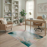 Gold Framed Teal Pink Watercolor Floral Rug