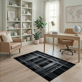 Modern Black White Grid Line Area Rug